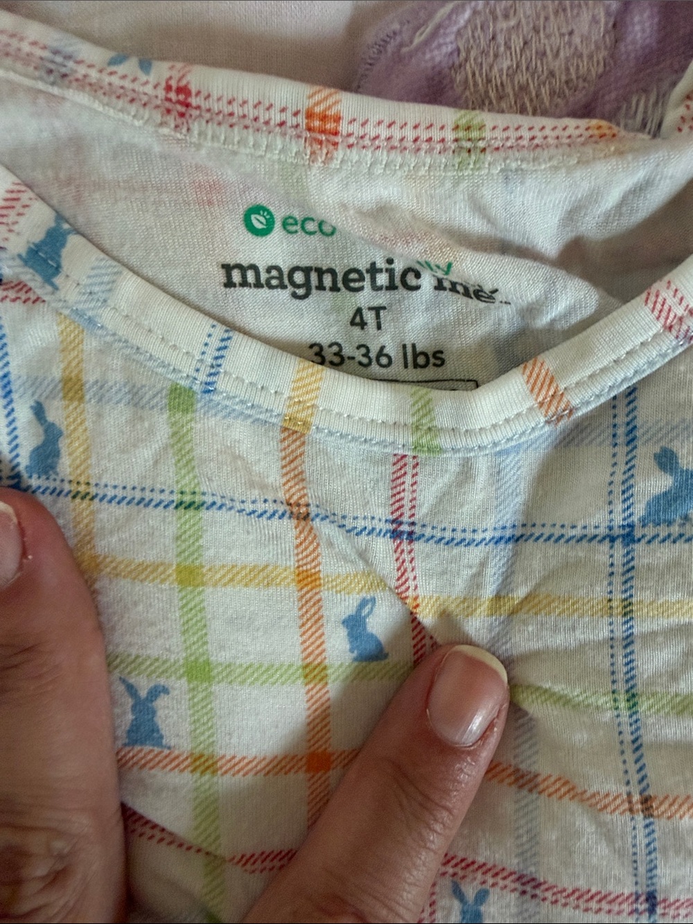 Magnetic Me White Plaid Tee with Blue Bunny Print 4T